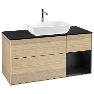 Villeroy und Boch Finion Waschtischunterschrank G832PDPC 120cm, Abdeckplatte black matt, Emotion, Regale Black matt lacquer, Oak Veneer