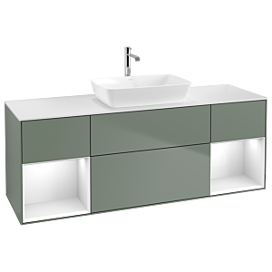 Villeroy et Boch Finion Villeroy et Boch G861GFGM 160cm, plaque de finition blanc mat, Emotion, étagères Laque blanc brillant, Olive Matt Lacquer