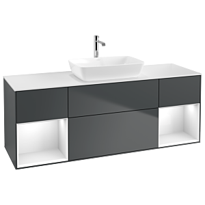 Villeroy und Boch Finion Waschtischunterschrank G861GFHG 160cm, Abdeckplatte white matt, Emotion, Regale Glossy white lacquer, Midnight Blue Matt Lacquer