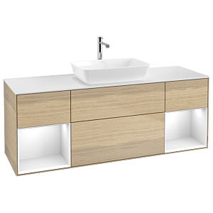 Villeroy et Boch Finion Villeroy et Boch G861GFPC 160cm, plaque de recouvrement blanc mat, Emotion, étagères Laque blanche brillante, Oak Veneer