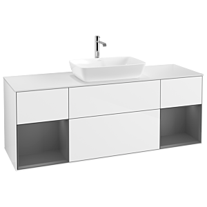 Villeroy et Boch Finion Villeroy et Boch G861GKGF 160cm, plaque de finition blanc mat, Emotion, étagères laqué anthracite mat, laqué blanc brillant
