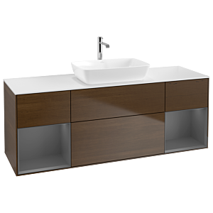 Villeroy et Boch Finion Villeroy et Boch G861GKGN 160cm, plaque de recouvrement blanc mat, Emotion, étagères laqué mat anthracite, placage noyer