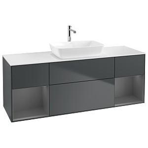 Villeroy und Boch Finion Waschtischunterschrank G861GKHG 160cm, Abdeckplatte white matt, Emotion, Regale Anthracite matt lacquer, Midnight Blue Matt Lacquer