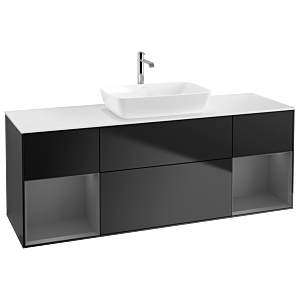Villeroy et Boch Finion Villeroy et Boch G861GKPD 160cm, plaque de recouvrement blanc mat, Emotion, étagères laqué anthracite mat, laqué noir mat