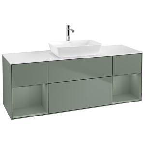 Villeroy et Boch Finion Villeroy et Boch G861GMGM 160cm, plaque de recouvrement blanc mat, Emotion, étagères laqué olive mat, Olive Matt Lacquer
