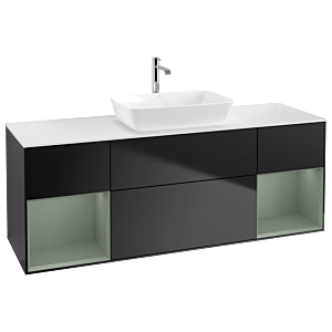 Villeroy und Boch Finion Waschtischunterschrank G861GMPD 160cm, Abdeckplatte white matt, Emotion, Regale Olive matt lacquer, Black matt lacquer