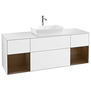 Villeroy et Boch Finion Villeroy et Boch G861GNGF 160cm, plaque de recouvrement blanc mat, emotion, étagères Walnut Veneer , laqué blanc brillant