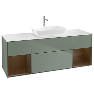 Villeroy et Boch Finion Villeroy et Boch G861GNGM 160cm, plaque de recouvrement blanc mat, emotion, étagères Walnut Veneer , Olive Matt Lacquer