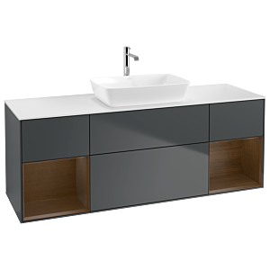 Villeroy und Boch Finion Waschtischunterschrank G861GNHG 160cm, Abdeckplatte white matt, Emotion, Regale Walnut Veneer, Midnight Blue Matt Lacquer