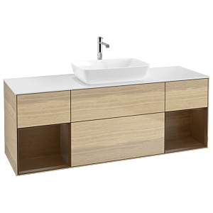 Villeroy und Boch Finion Waschtischunterschrank G861GNPC 160cm, Abdeckplatte white matt, Emotion, Regale Walnut Veneer, Oak Veneer