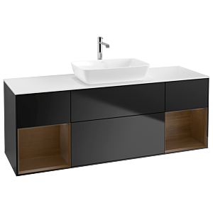 Villeroy und Boch Finion Waschtischunterschrank G861GNPD 160cm, Abdeckplatte white matt, Emotion, Regale Walnut Veneer, Black matt lacquer
