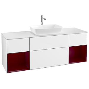 Villeroy und Boch Finion Waschtischunterschrank G861HBGF 160cm, Abdeckplatte white matt, Emotion, Regale Peony matt lacquer, Glossy white lacquer