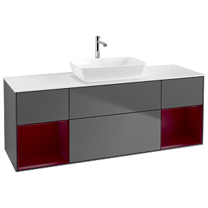 Villeroy et Boch Finion Villeroy et Boch G861HBGK 160cm, plaque de finition blanc mat, Emotion, étagères Peony laqué mat, anthracite mat