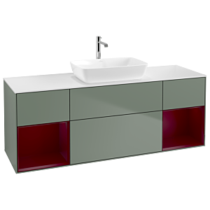 Villeroy und Boch Finion Waschtischunterschrank G861HBGM 160cm, Abdeckplatte white matt, Emotion, Regale Peony matt lacquer, Olive Matt Lacquer