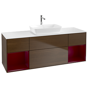 Villeroy und Boch Finion Waschtischunterschrank G861HBGN 160cm, Abdeckplatte white matt, Emotion, Regale Peony matt lacquer, Walnut veneer