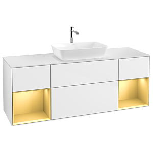 Villeroy et Boch Finion Villeroy et Boch G861HFGF 160cm, plaque de recouvrement blanc mat, Emotion, étagères laqué or mat, laqué blanc brillant