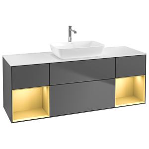 Villeroy und Boch Finion Waschtischunterschrank G861HFGK 160cm, Abdeckplatte white matt, Emotion, Regale Gold matt lacquer, Anthracite matt