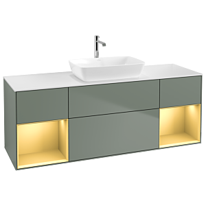 Villeroy und Boch Finion Waschtischunterschrank G861HFGM 160cm, Abdeckplatte white matt, Emotion, Regale Gold matt lacquer, Olive Matt Lacquer