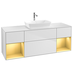 Villeroy et Boch Finion Villeroy et Boch G861HFMT 160cm, plaque de recouvrement blanc mat, Emotion, étagères laqué or mat, laqué blanc mat