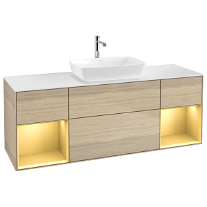 Villeroy und Boch Finion Waschtischunterschrank G861HFPC 160cm, Abdeckplatte white matt, Emotion, Regale Gold matt lacquer, Oak Veneer