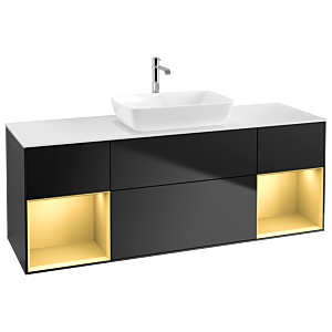 Villeroy und Boch Finion Waschtischunterschrank G861HFPD 160cm, Abdeckplatte white matt, Emotion, Regale Gold matt lacquer, Black matt lacquer