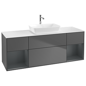 Villeroy und Boch Finion Waschtischunterschrank G861HGGK 160cm, Abdeckplatte white matt, Emotion, Regale Midnight matt lacquer, Anthracite matt