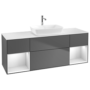 Villeroy und Boch Finion Waschtischunterschrank G861MTGK 160cm, Abdeckplatte white matt, Emotion, Regale White matt lacquer, Anthracite matt