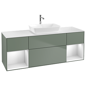 Villeroy et Boch Finion Villeroy et Boch G861MTGM 160cm, plaque de recouvrement blanc mat, Emotion, étagères laqué blanc mat, Olive Matt Lacquer