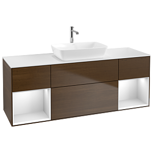 Villeroy und Boch Finion Waschtischunterschrank G861MTGN 160cm, Abdeckplatte white matt, Emotion, Regale White matt lacquer, Walnut veneer