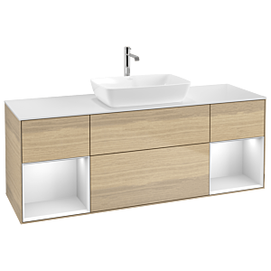 Villeroy et Boch Finion Villeroy et Boch G861MTPC 160cm, plaque de recouvrement blanc mat, Emotion, étagères laqué blanc mat, Oak Veneer