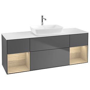 Villeroy et Boch Finion Villeroy et Boch G861PCGK 160cm, plaque de recouvrement blanc mat, Emotion, étagères Oak Veneer , anthracite mat