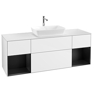 Villeroy und Boch Finion Waschtischunterschrank G861PDGF 160cm, Abdeckplatte white matt, Emotion, Regale Black matt lacquer, Glossy white lacquer
