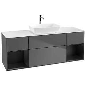 Villeroy et Boch Finion Villeroy et Boch G861PDGK 160cm, plaque de recouvrement blanc mat, Emotion, étagères laqué noir mat, anthracite mat
