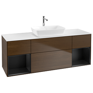 Villeroy and Boch Finion Villeroy and Boch Finion G861PDGN 160cm, cover plate matt white, Emotion, shelves matt black lacquer, walnut veneer