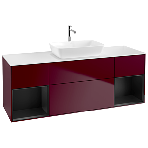 Villeroy und Boch Finion Waschtischunterschrank G861PDHB 160cm, Abdeckplatte white matt, Emotion, Regale Black matt lacquer, Peony Matt