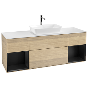 Villeroy et Boch Finion Villeroy et Boch G861PDPC 160cm, plaque de recouvrement blanc mat, Emotion, étagères laqué noir mat, Oak Veneer