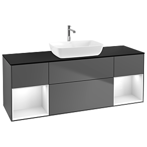 Villeroy und Boch Finion Waschtischunterschrank G862GFGK 160cm, Abdeckplatte black matt, Emotion, Regale Glossy white lacquer, Anthracite matt