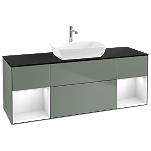 Villeroy and Boch Finion Villeroy and Boch Finion G862GFGM 160cm, cover plate black matt, Emotion, shelves Glossy white lacquer, Olive Matt Lacquer