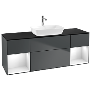 Villeroy und Boch Finion Waschtischunterschrank G862GFHG 160cm, Abdeckplatte black matt, Emotion, Regale Glossy white lacquer, Midnight Blue Matt Lacquer