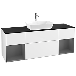 Villeroy and Boch Finion Villeroy and Boch Finion G862GKGF 160cm, black matt cover plate, Emotion, Anthracite matt lacquer shelves, Glossy white lacquer