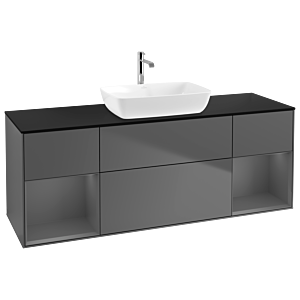 Villeroy et Boch Finion Villeroy et Boch G862GKGK 160cm, plaque de recouvrement noir mat, Emotion, étagères laqué anthracite mat, anthracite mat