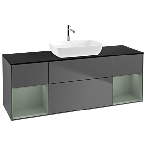 Villeroy et Boch Finion Villeroy et Boch G862GMGK 160cm, plaque de recouvrement noir mat, Emotion, étagères laqué olive mat, anthracite mat