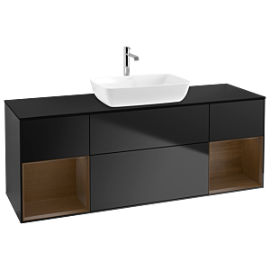 Villeroy et Boch Finion G862GNPD 160cm, plaque de recouvrement noir mat, Emotion, étagères Walnut Veneer , laqué noir mat