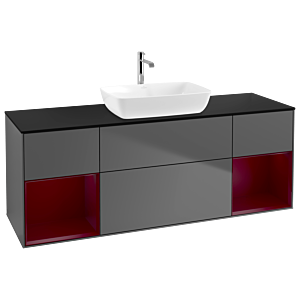 Villeroy und Boch Finion Waschtischunterschrank G862HBGK 160cm, Abdeckplatte black matt, Emotion, Regale Peony matt lacquer, Anthracite matt