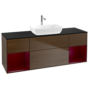 Villeroy et Boch Finion Villeroy et Boch G862HBGN 160cm, plaque de finition noir mat, Emotion, étagères Peony laqué mat, placage noyer