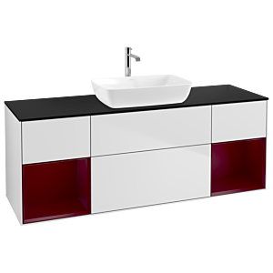 Villeroy et Boch Finion Villeroy et Boch G862HBMT 160cm, plaque de recouvrement noir mat, Emotion, étagères Peony laqué mat, laqué blanc mat