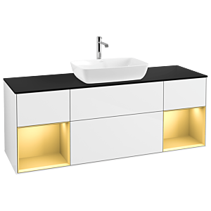 Villeroy et Boch Finion Villeroy et Boch G862HFGF 160cm, plaque de recouvrement noir mat, Emotion, étagères laqué or mat, laqué blanc brillant