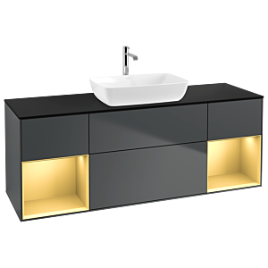 Villeroy et Boch Finion Villeroy et Boch G862HFHG 160cm, plaque de recouvrement noir mat, Emotion, étagères laqué mat or, Midnight Blue Matt Lacquer
