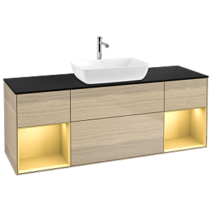 Villeroy and Boch Finion Villeroy and Boch Finion G862HFPC 160cm, cover plate black matt, Emotion, shelves gold matt lacquer, Oak Veneer