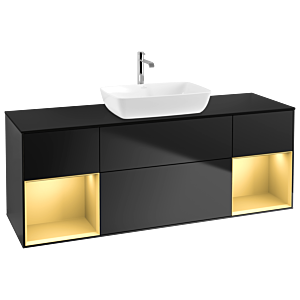 Villeroy et Boch Finion Villeroy et Boch G862HFPD 160cm, plaque de finition noir mat, Emotion, étagères laqué or mat, laqué noir mat